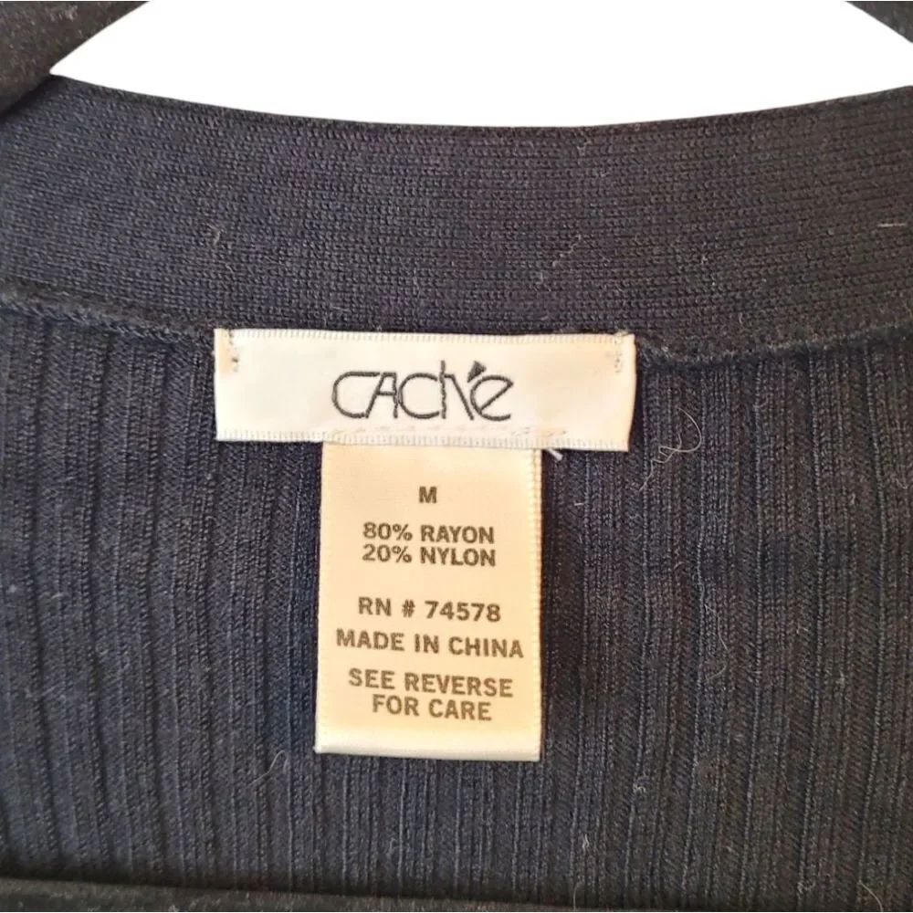Cache Black Ribbed Studded Button Front Cardigan - Picture 3 of 5